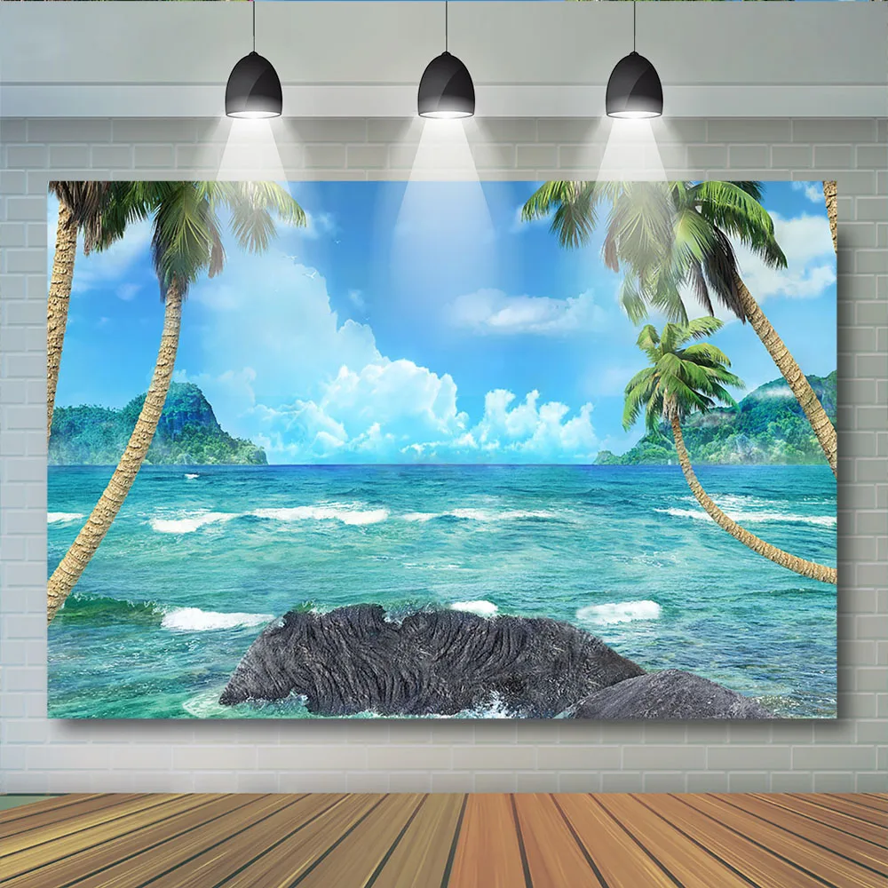 Mocsicka Summer Sea Backdrop for Event Party Aloha Sea Wave Beach Photo Summer Holiday Baby Shower Birthday Coconut tree Decor