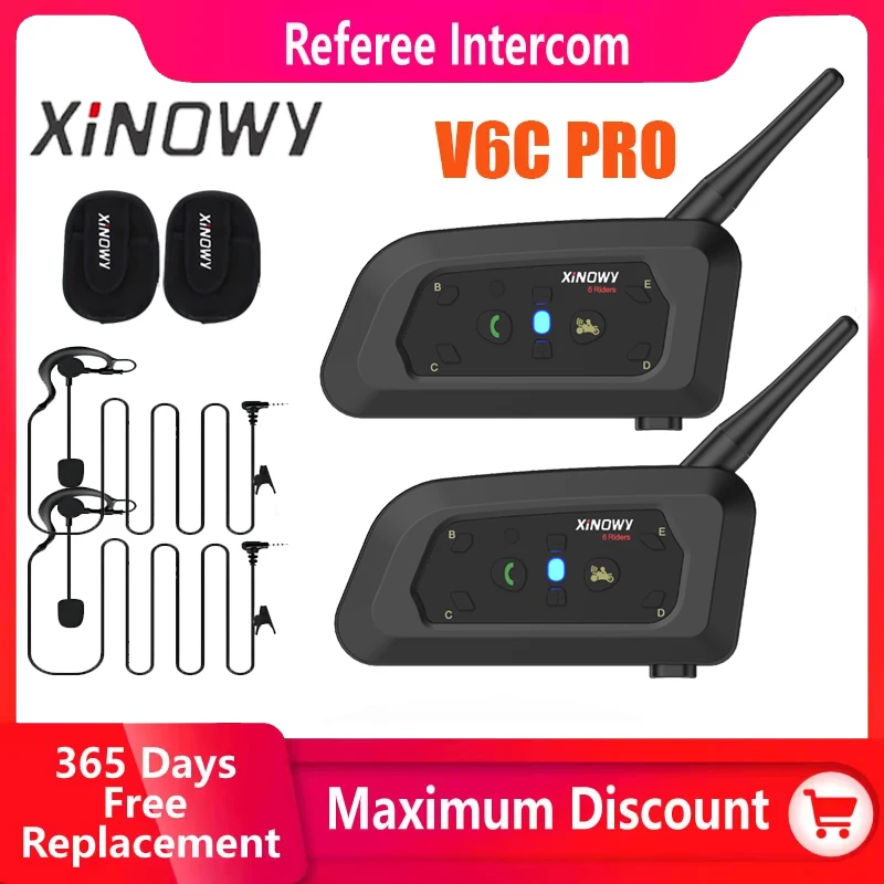 XINOWY V6C Nowy Full Duplex 1200M Sędziowski Zestaw Słuchawkowy Bluetooth z Zaczepem na Ucho do Rozsądkowania, Monofoniczny Interkom