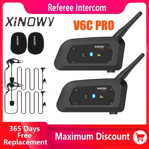 XINOWY V6C nuevo Full Duplex 1200M árbitro de fútbol gancho para la oreja Bluetooth intercomunicador monoural auriculares