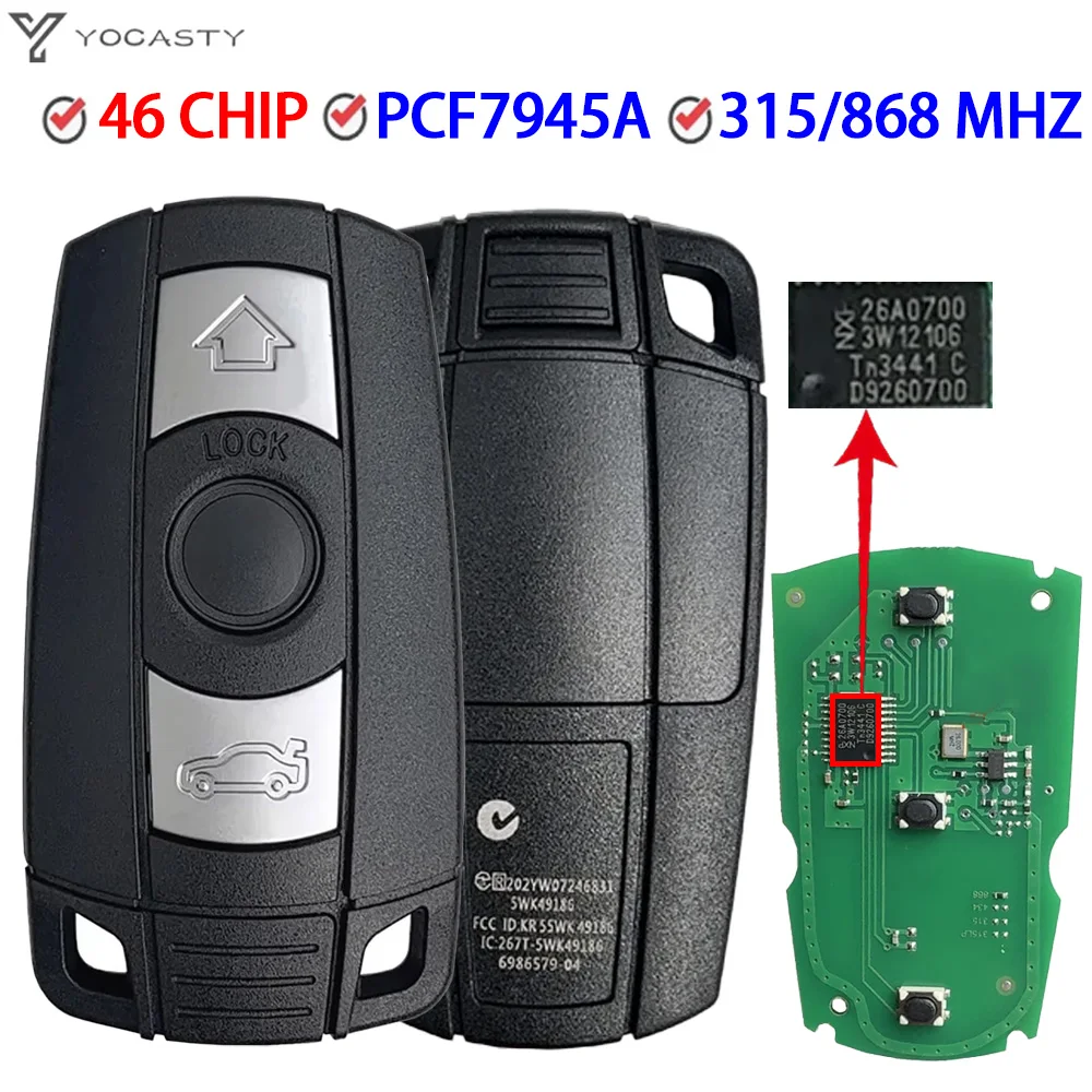 YOCASTY CAS3  KR55WK49127 PCF7945 Chip 315 868MHz Smart Remote Key For BMW 1 / 3 / 5 / 7 Series X1 X6 Z4 2006 - 2012