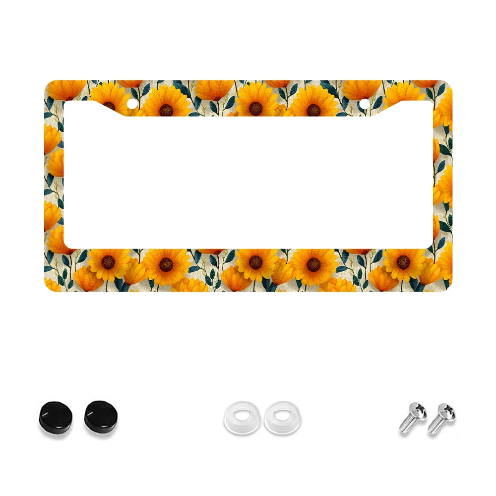 

1pc Yellow Sunflower Pattern 2-Hole License Plate Frame, Aluminum Material, 6x12 Inches with Screw Kit, Retro Novelty Car Decor