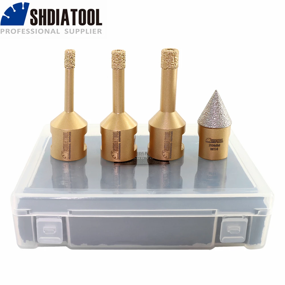 

SHDIATOOL M14 Diamond Drill Core Bits Kit 4pcs/Box 20mm Diamond Chamfer+6/8/10mm Drilling Tile Milling Porcelain Hole Saw