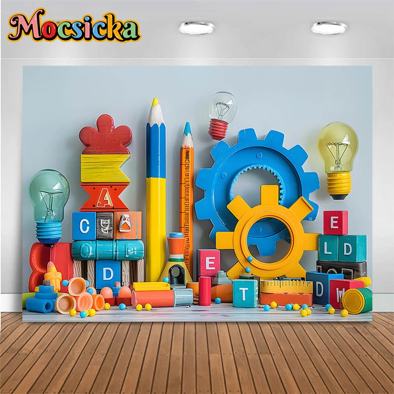 Children Painting Photography Backdrop Pencil Building Block Background Prop Baby Newborn Birthday Party Decoration Photo Studio