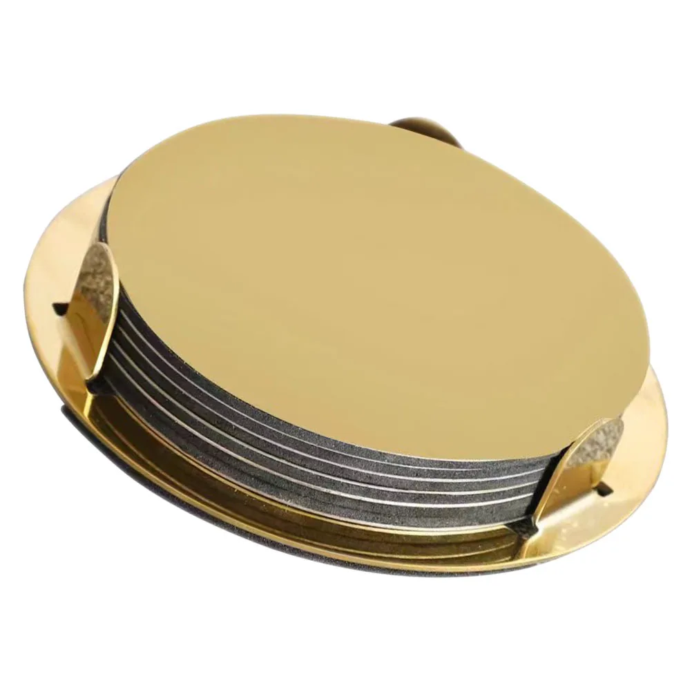 

6pcs Gold Stainless Steel Coasters Round Drink Tabletop Heat Insulated Pad For Coffee Tea Mugs Bar Dining Decor