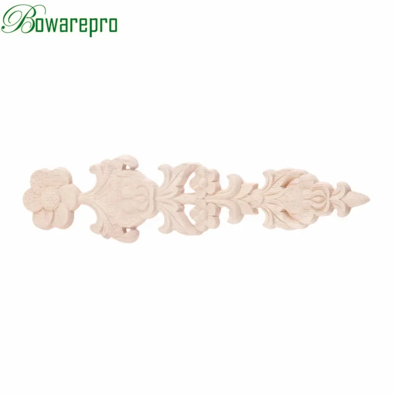 bowarepro 28*6CM Vintage Unpainted Wooden Carved Decal Corner Onlay Applique Frame for Furniture Cabinet Decor Crafts Decorative