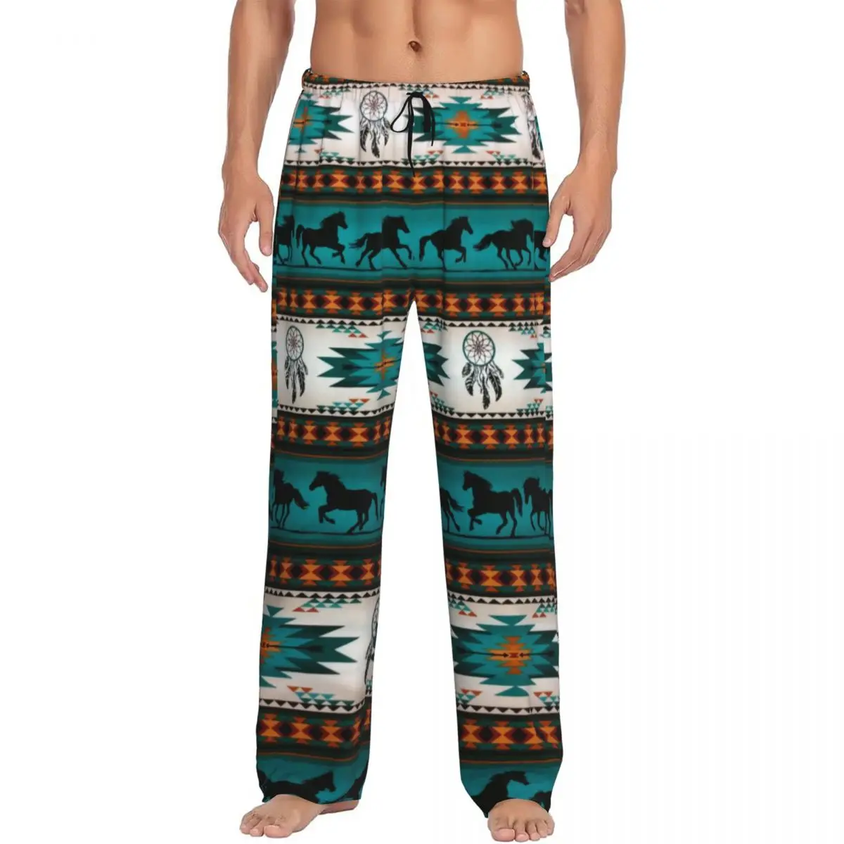 Custom Print Navajo Aztec Tribal Horse Pattern Pajama Pants Men Sleep Sleepwear Bottoms with Pockets