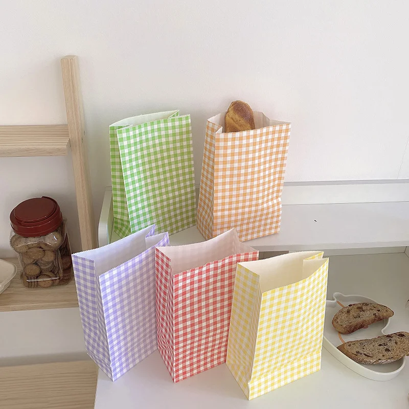 25/50/100pcs Color Checkered Kraft Paper Bags  DIY Gift Bag Standing Paper Bag Birthday Party Graduation Christmas Gift Bags