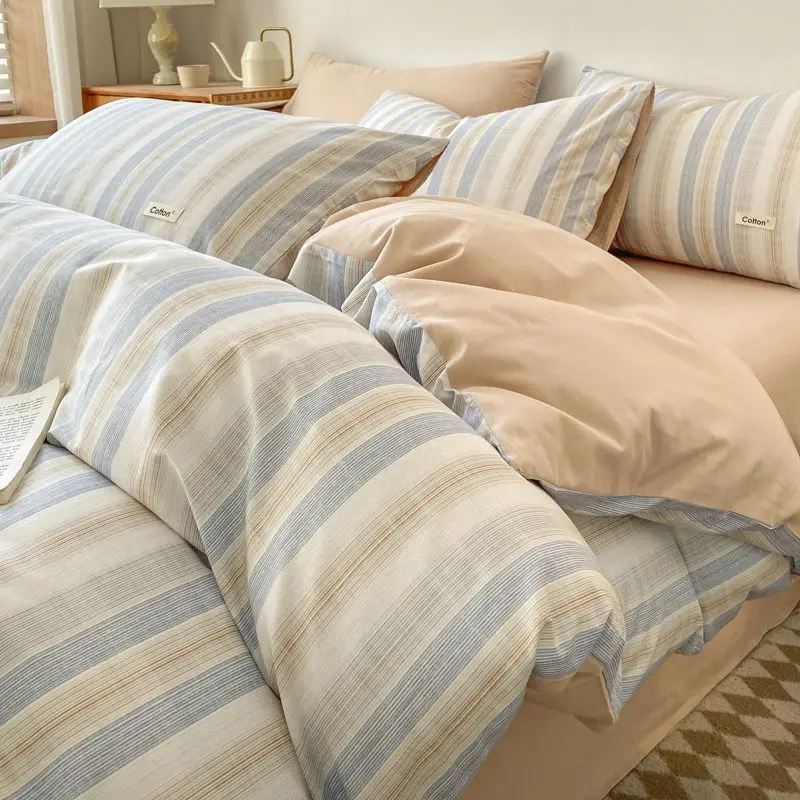 Pure cotton bed four-piece set 100 pure cotton simple Nordic bedding sheets and quilt cover