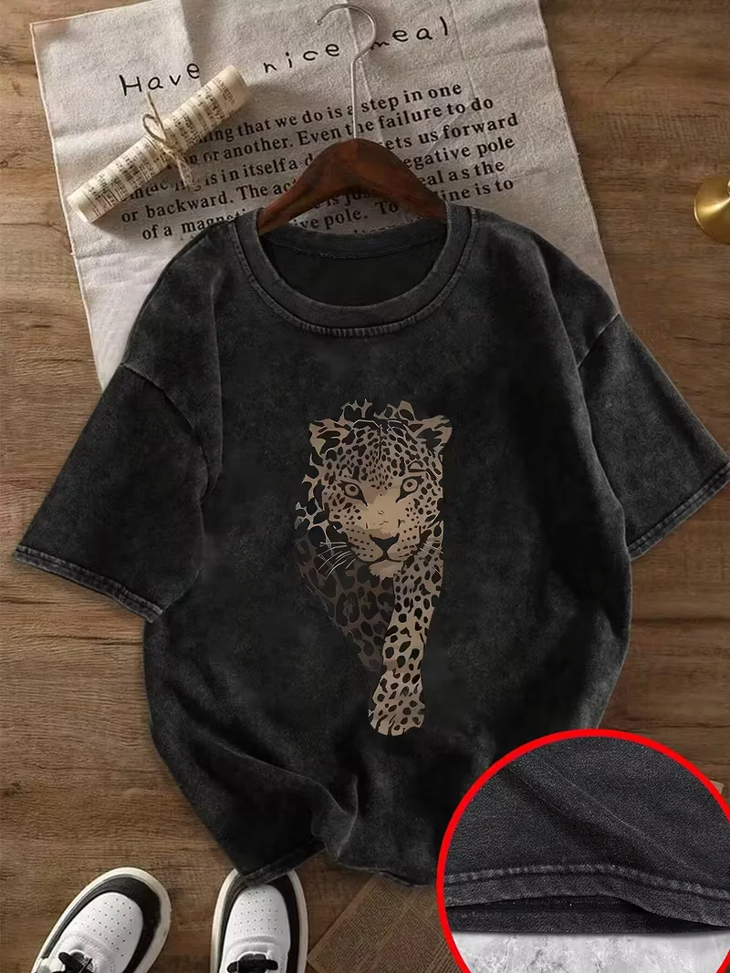 Chic Leopard Print Women T-shirt, Loose Round Neck Short Sleeve Top Treny Casual Soft Breathable Eco Friendly Everyday Wear
