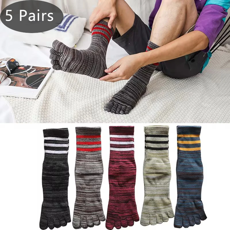 5 Pairs Man Toe Sport Socks Short Cotton Striped Colorful Sweat-Absorbing Compression Fitness Bike Run 5 Finger Happy Socks