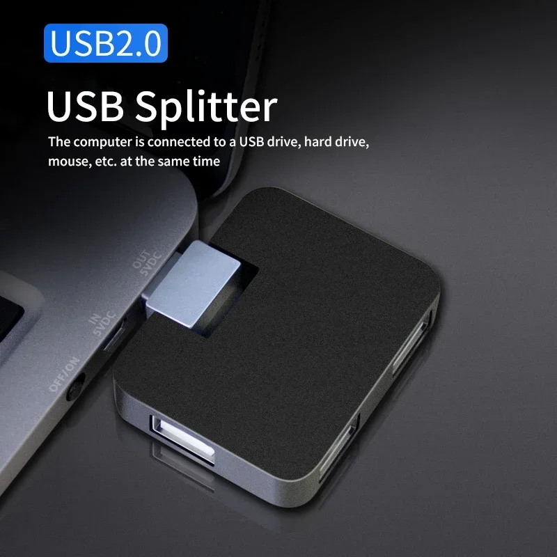 Anmck Hub Usb 4 port, pemisah antarmuka USB 2.0 stasiun Dok dapat diputar untuk Laptop PC komputer Macbook Air USB Hub