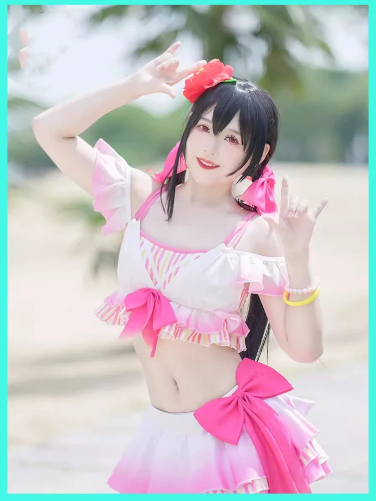 

Anime Lovelive Nico Yazawa Cosplay Women Fashion Swimsuit Role Play Clothing Summer Beach Swimwear Singing Suit New 2024