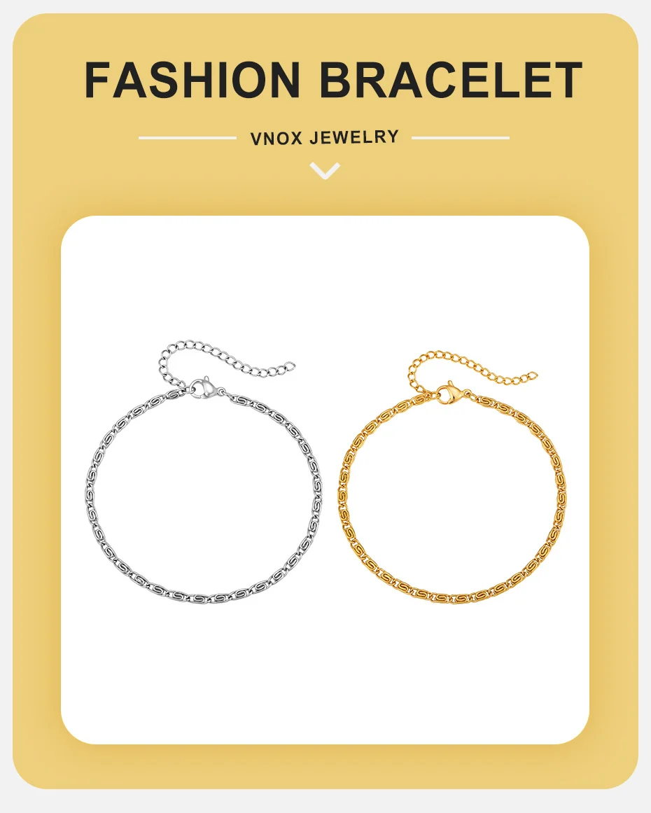 Vnox Edelstahl-Armband mit Paperclip-Kettengliedern in Gold- und Silberfarbe für Herren, verstellbar 18–23 cm, 2,5 mm Breite, Punk-Schmuck, Geschenke – Detail 1