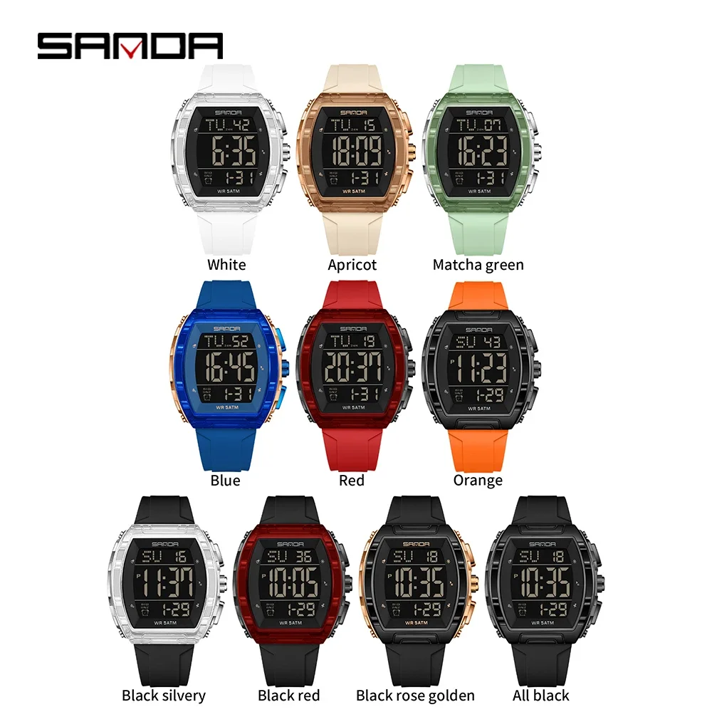 SANDA SD6286 Men Electronic Watch Multifunction Watches Clock Silicone Strap Unisex Luxury Digital Wristwatches Sport Waterproof