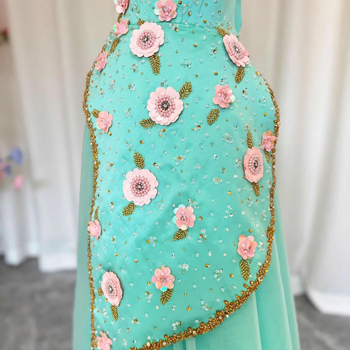 Jill Wish Luxury Turquoise Girl Dress Beadeds Arabic Nika Princess Kids Wedding Birthday Party Pageant Communion Gown 2024  J143