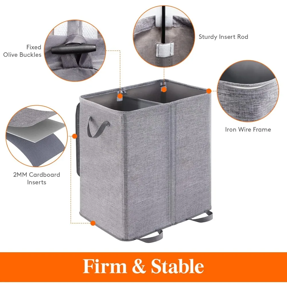 

Large Collapsible Double Laundry Hamper with Lid & Removable Bags, 2 Dividers Dirty Clothes Basket for Home, Dorm, College