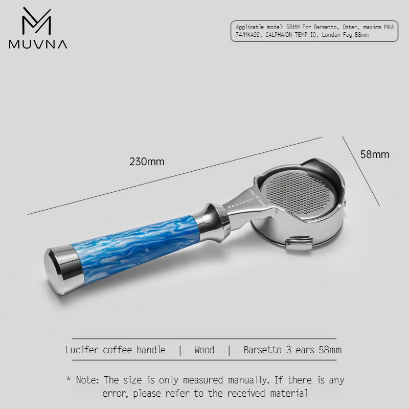 MUVNA Espresso bodemloze portafilter Lucifer-serie, naakte portafilter met mand, geschikt voor E61/Nuova/Delonghi/Breville-machines