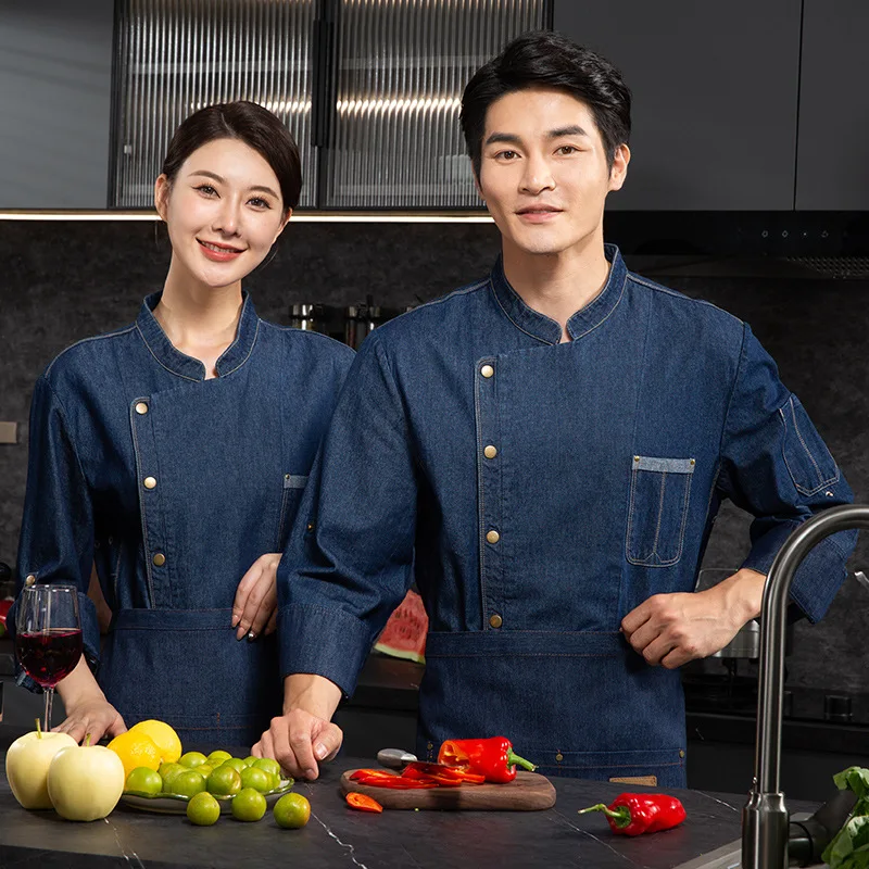 denim-blue-chef's-uniform-executive-chef's-workwear-restaurant-and-hotel-chef's-work-clothes