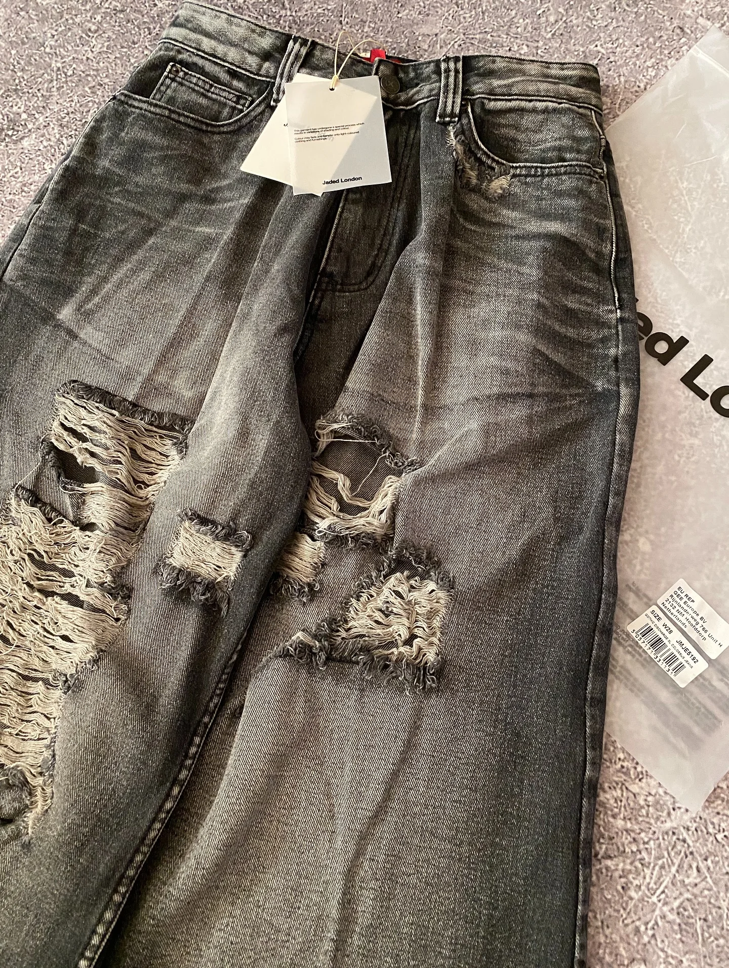 Jaede Lindon الجناح طباعة الجينز الرجعية القوطية العصرية السراويل فضفاضة المتضخم غسلها الهيب هوب Harajuku نمط زوجين السراويل واسعة #2