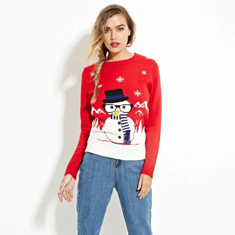 Special offer autumn winter pullover sweaters women cute snowman ugly christmas sweater new year red christmas Knitted sweater