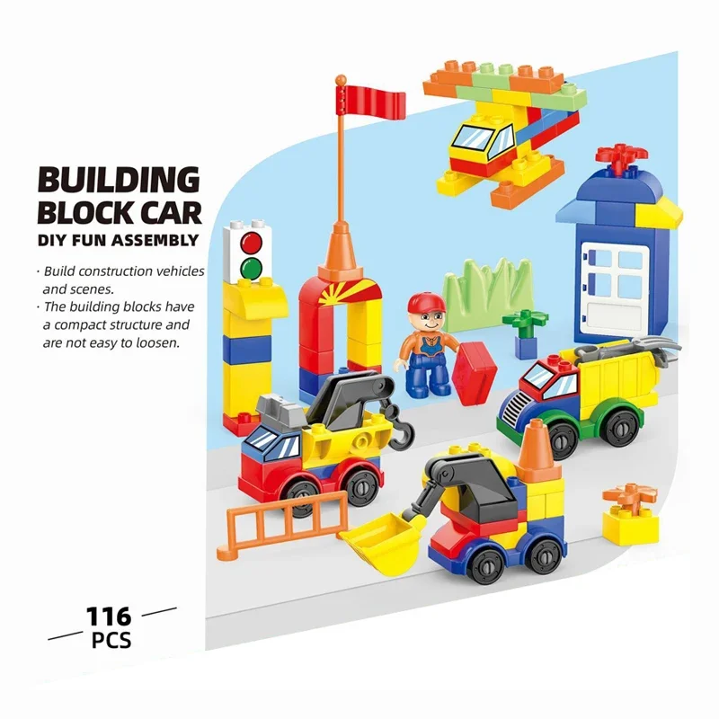 Building blocks cars children toys match habitus games visual creations colorful material  assemble large particles interactive