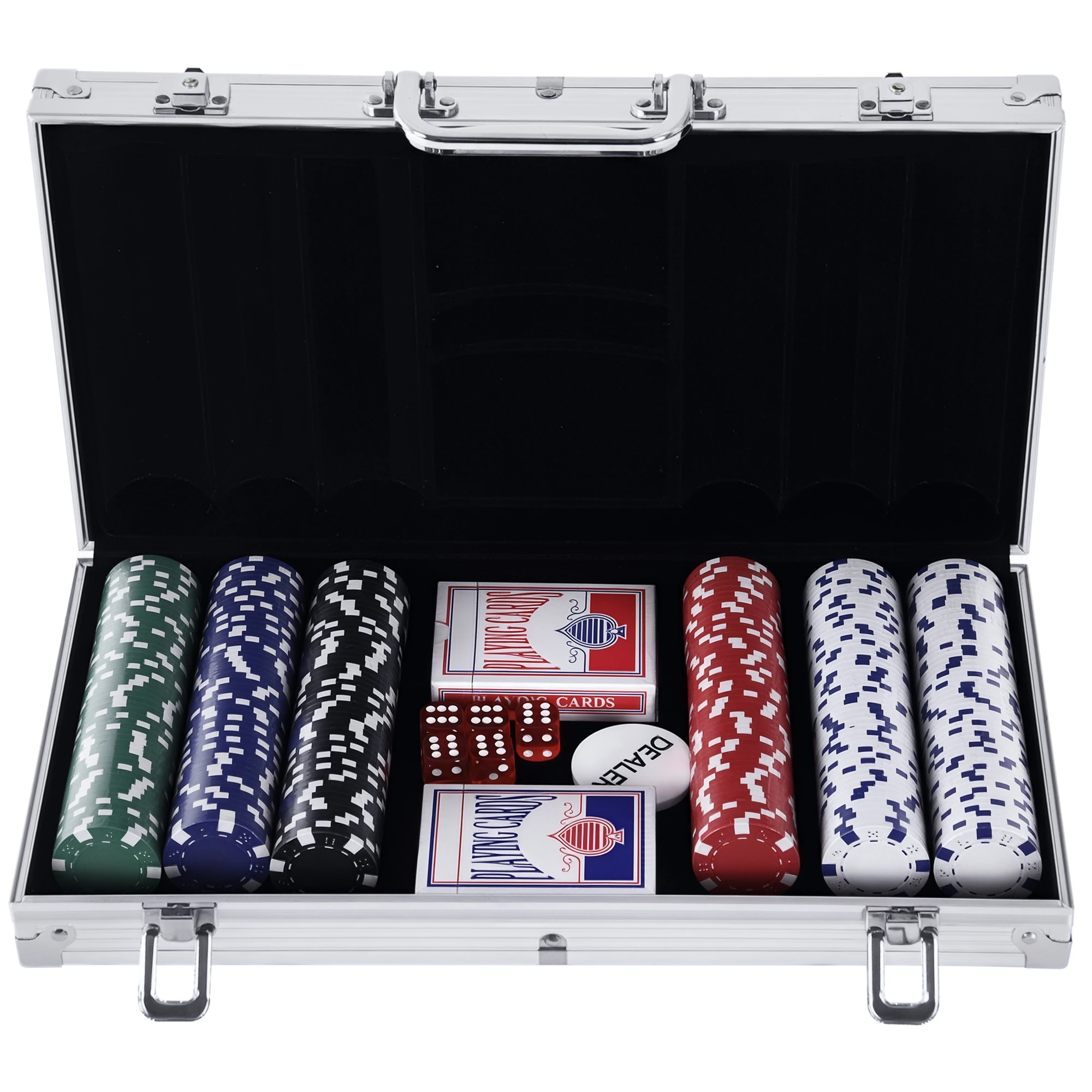 HOMCOM Pokerkoffer complete pokerbox met speelgoed 2 sets kaarten + 2 aluminium sleutels