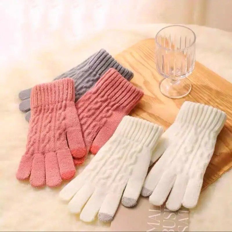

Winter Warm Full Finger Gloves Mobile Phone Touch Screen Knitted Plus Gloves Thickening Knitted Cycling Mountaineering Glove
