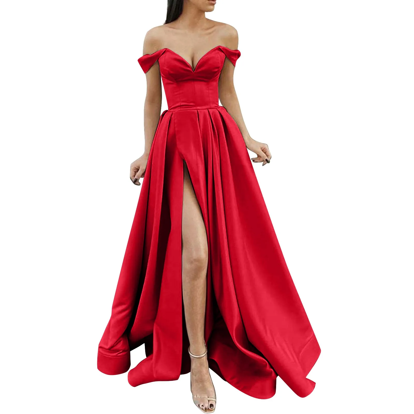 

Summer Sexy Strapless Slit Evening Dress Women Fashion Solid Strapless High Waisted Fashion Temperament Party Dress Women 2024