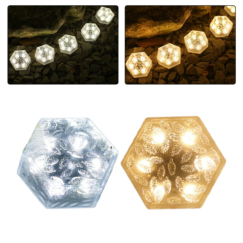 

Solar Garden Lamp Hexagonal Ice Brick Garden Imitation Creative Sidewalk Glass Floor Tile Lamp Garden Lighting Decoration