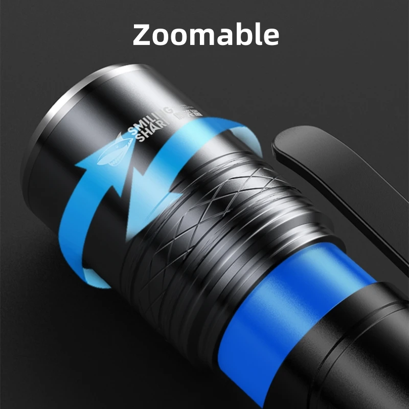 Smiling Shark DY3027 Rechargeable Flashlight, Super Bright XPE Zoomable Torchlight, 3 Light Sources,for Outdoor Fishing, Camping