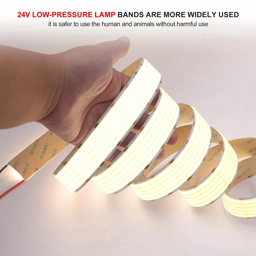 Super Bright 1600LEDs/m COB LED Strip 12V Light Tape Flex 5 Rows Wide 30mm PCB High Density Linear Lighting Warm Natural White