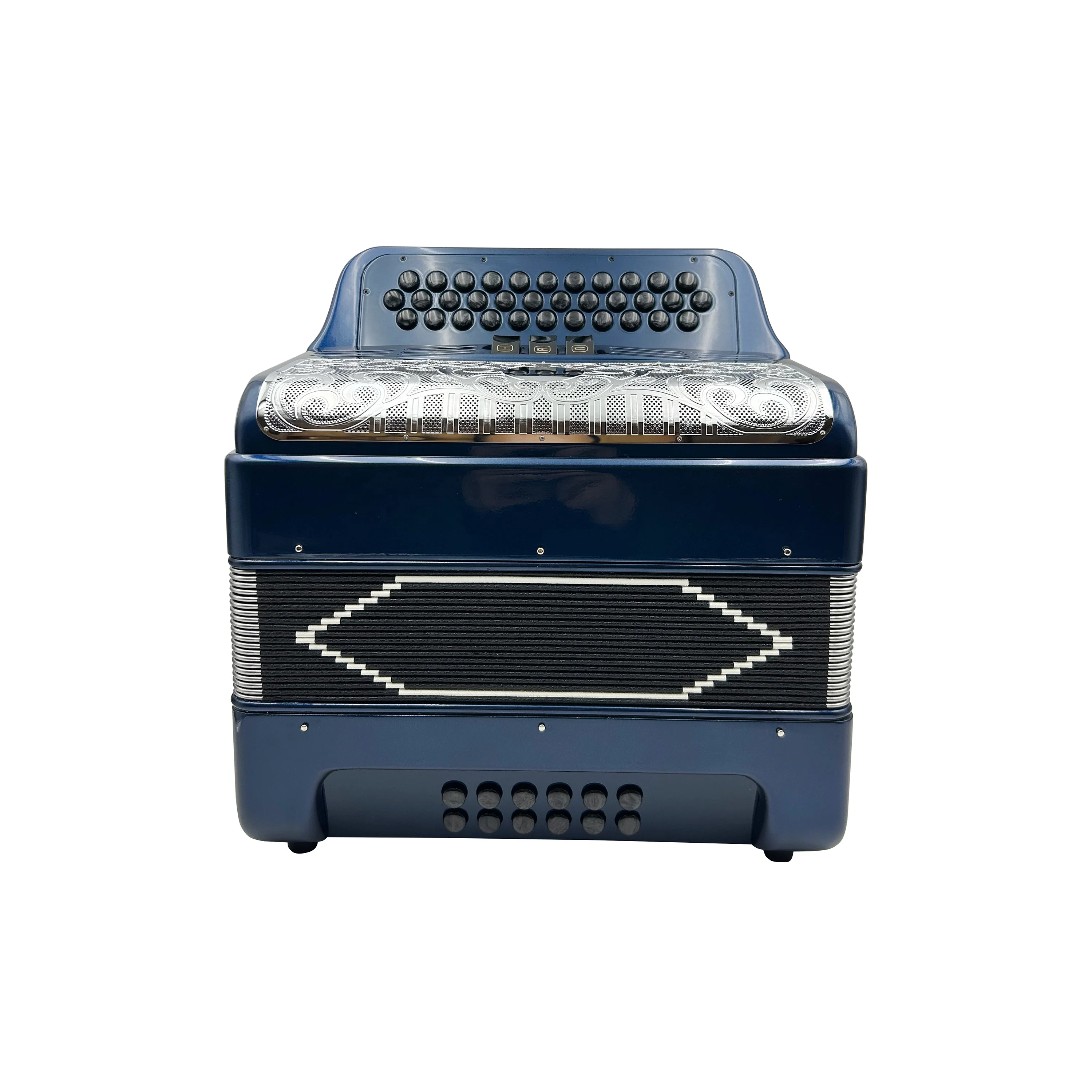 JB3412C Diatonic Professional Accordion 34 Buttons 12 Bass 3 Registers Deep Blue Wood Body Silver Grill Black