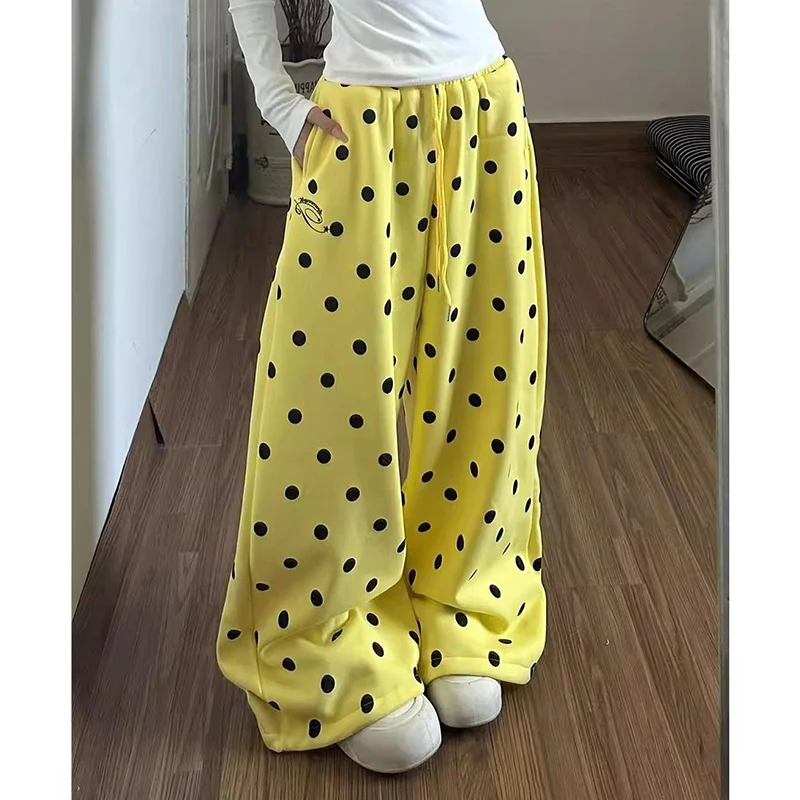 Trendige Klassische Mode-Damenhose, Lässige Schicke Hose mit Wellenmuster-Druck, Koreanische Baggy-Hose mit Geradem Bein für Mädchen