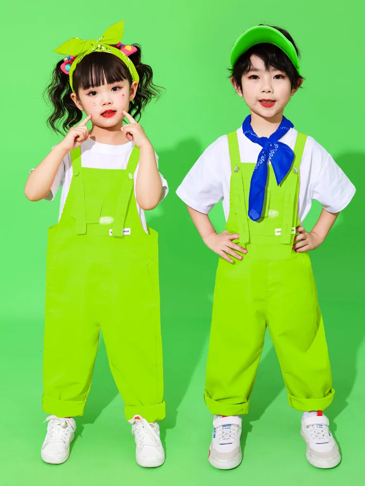 Kinder Hip-Hop-Latzhose, bunte Patchwork-Latzhose, Candy-Farben-Overall für Jungen und Mädchen, Street-Dance-Strampler, Kinder-Streetwear – Detail 7