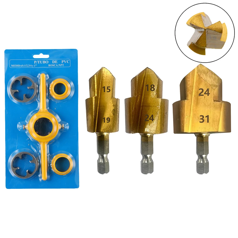 Thread Hand Tools Step Drill Bit Home Plumbing Burr-free Cutting Coarse Thread Easy Installation Hexagonal Shank