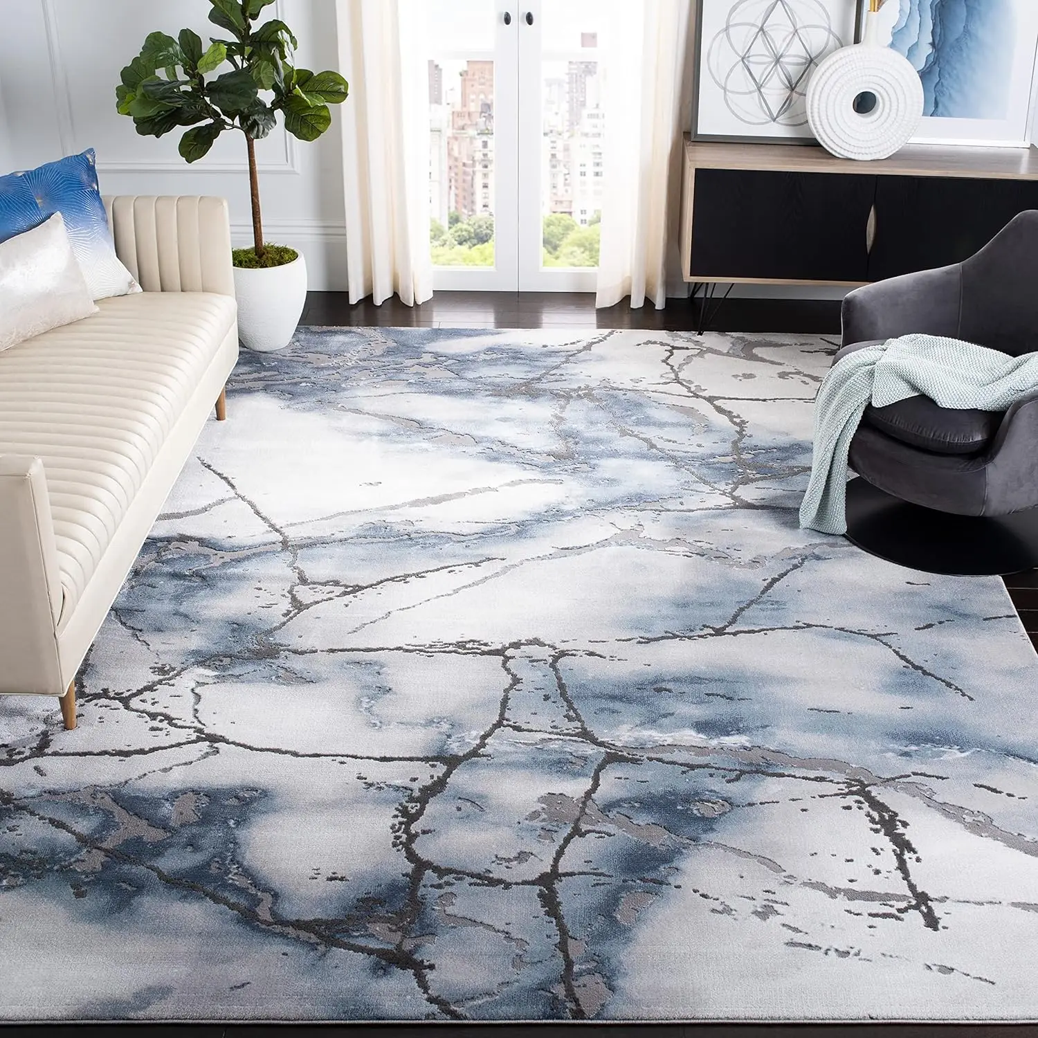 

Craft Collection Area Rug, Grey & Blue, Modern Abstract Design, Ideal for High Traffic Areas in Living Room, Bedroom