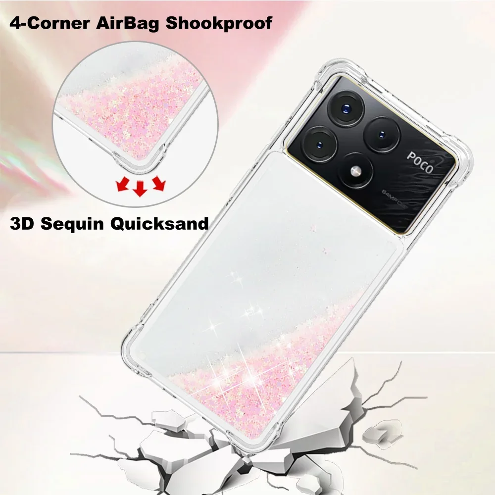 

Quicksand Liquid Glitter Phone Case 4 Corners Air Cushion Protection Bling Cover for Mi Xiaomi POCO X5 X6 F5 X3 X4 Pro 5G