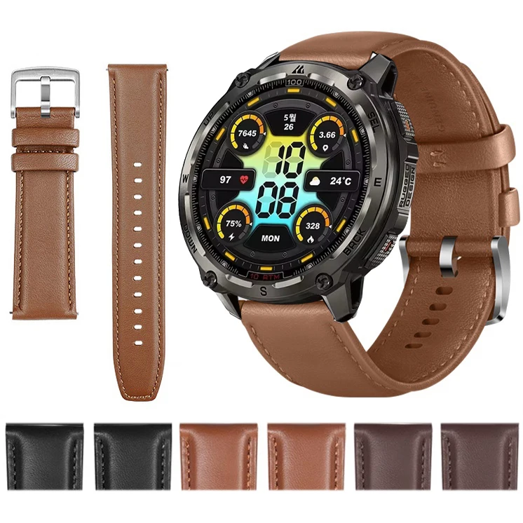 حزام ساعة من الجلد الطبيعي لساعة KOSPET Tank T4 Huawei GT 6 22 مللي متر 20 مللي متر حزام دبوس فولاذي مشبك سوار معصم عالي الجودة #1