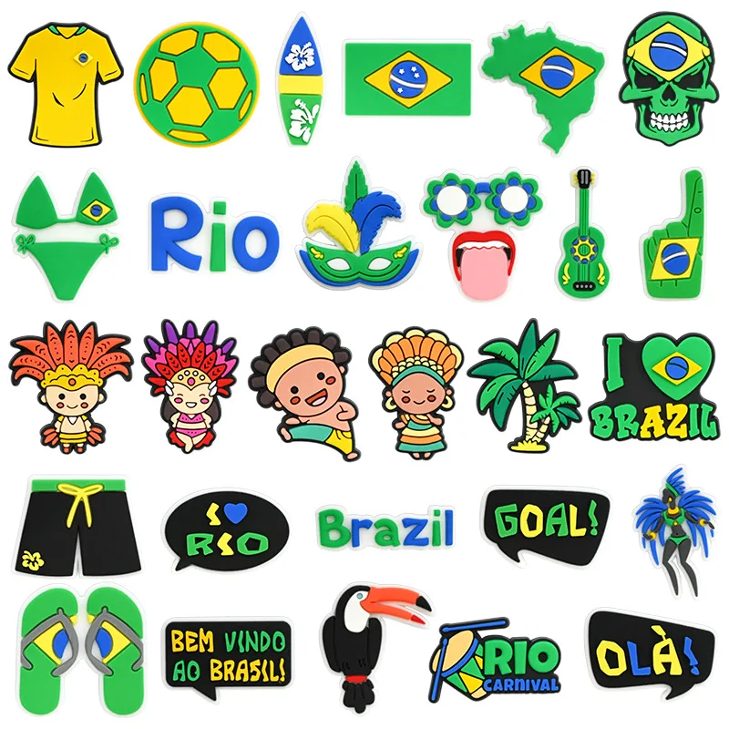 brazil football PVC shoe Charms Slippers Buckle combination Fit Wristbands accessories Decoration Bands gift unisex party