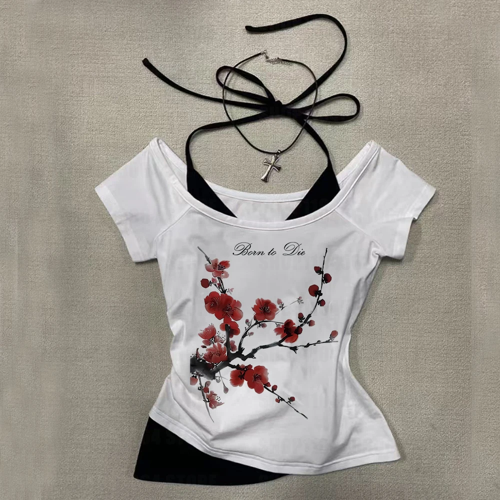 

Y2k Стиль Эстетика Уличная женская футболка Летняя повседневная винтажная футболка с короткими рукавами в стиле гранж с надписью Укороченный топ Готический 90-х Эмо Девушки