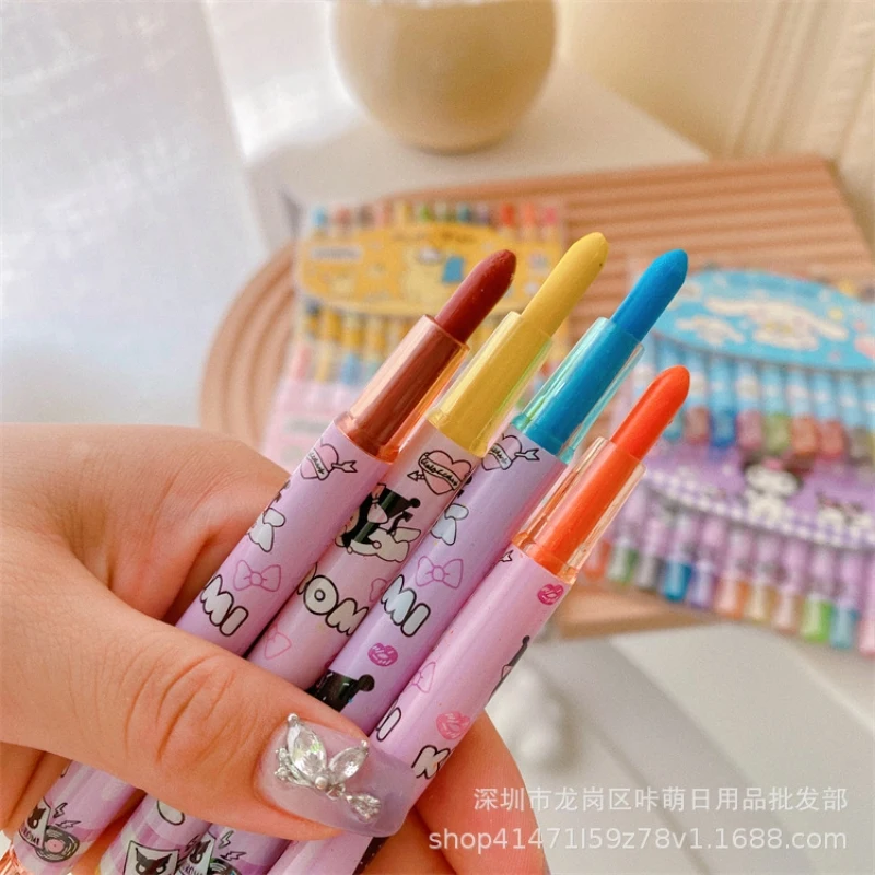 12Pcs Sanrio Graffiti Pen Kuromi My Melody Cinnamonroll Rotate Scalable Color Crayon Cartoon Doodle Pen Drawing Kid Marker Pens