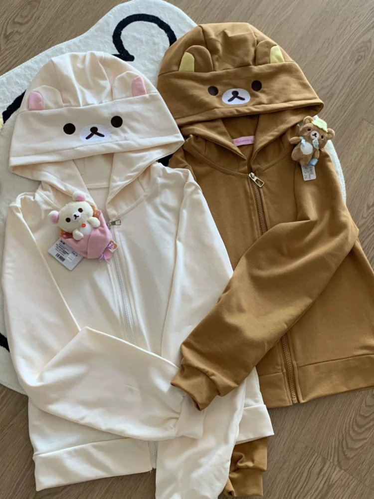 ADAgirl Kawaii Bear Ears Hoodies Women Long Sleeve Zipper Tshirt for Teen Girl Japan Style Spring Autumn Cotton Cutecore Clothes