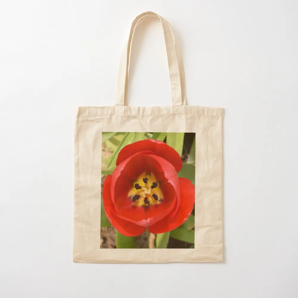 Geometrical opened red tulip detailed inside from above Tote Bag Women's shopping bag Candy bags Canvas Tote Bag