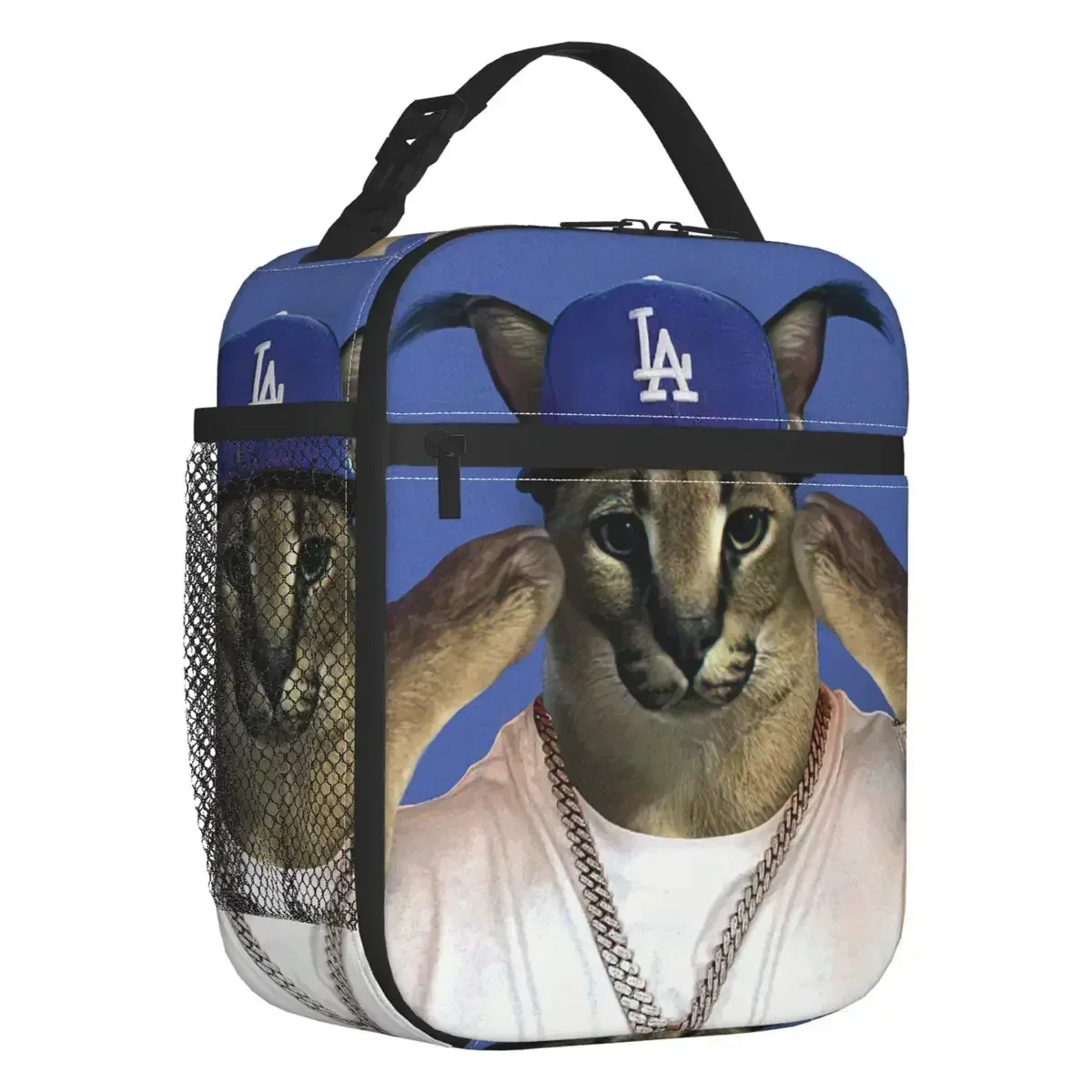 No More War Big Floppa And Bingus Lunch Bag Women Thermal Cooler Funny Cat Meme Insulated Lunch Boxes for School