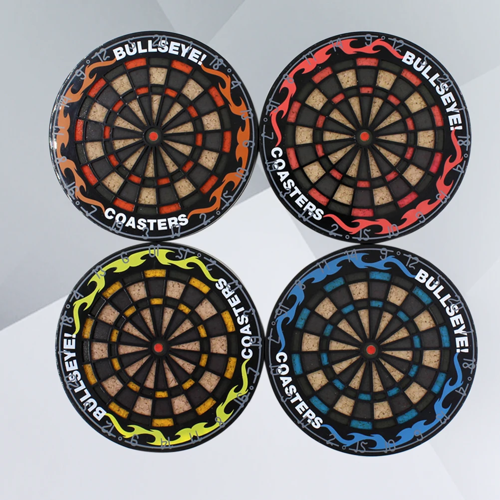 

4 pcs Non-slip Coaster Cup Pads Dartboard Design Heat Resistant Dishwasher Safe Plastic Coasters for Home Decoration