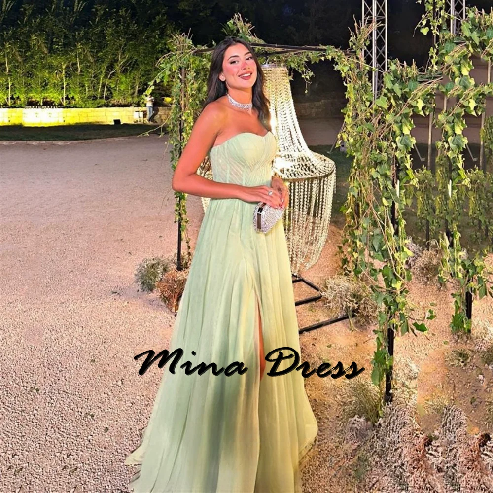 

Mina Customized Backless Women Evening Dress Luxury 2024 Dubai Sleeveless Evening Dresses Woman Elegant Strapless Slit Prom Gala