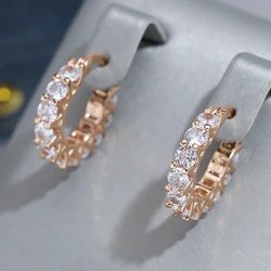 Wbmqda Cubic Zircon Hoop Earrings For Women 585 Rose Gold Color Fashion Jewelry Accessories