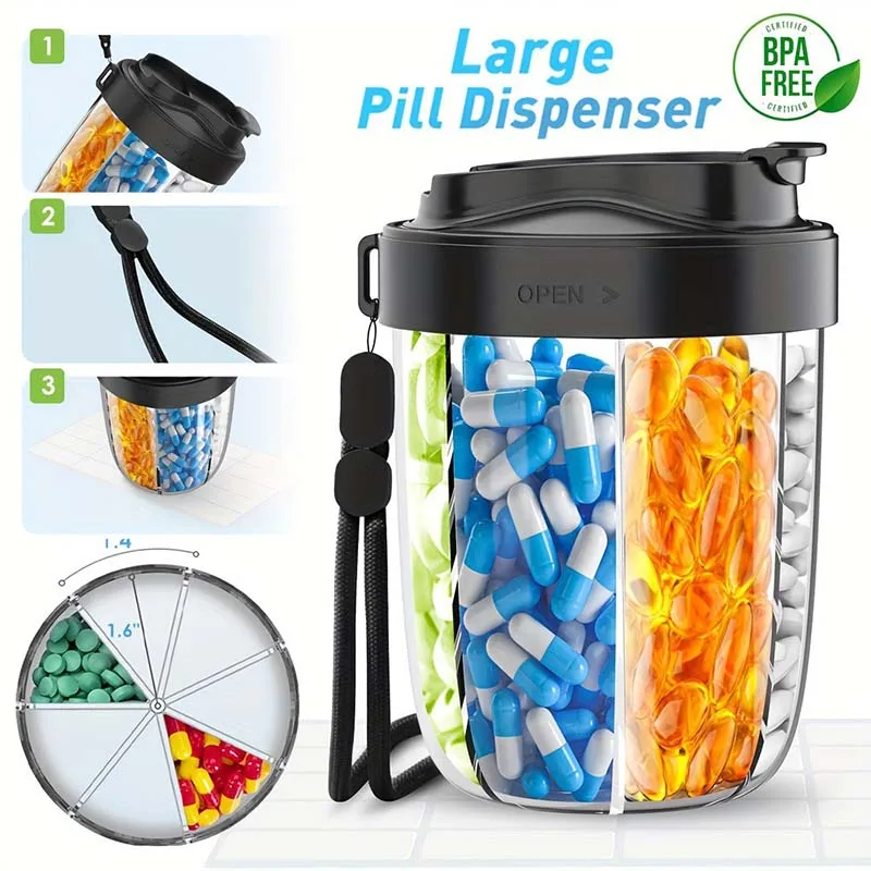 

7-Compartment Large-Capacity Pill Organizer Portable Outdoor Travel Medication Dispenser Pill, Vitamin, and Fish Oil Portioning