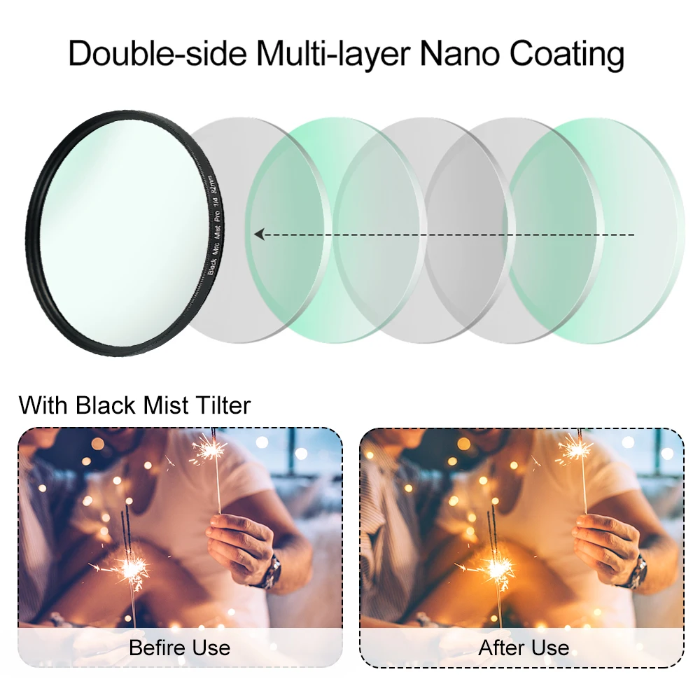 عدسات نشر بفلتر ضباب أسود ، تأثير فيلم ، fuifilm ، 37 ، 46 من أجل 49 ، 50 ، 52 ، 55 ، 58 ، 62 ، 67 ، 72 ، 77 ، 82 ، 95 ، من من من من من