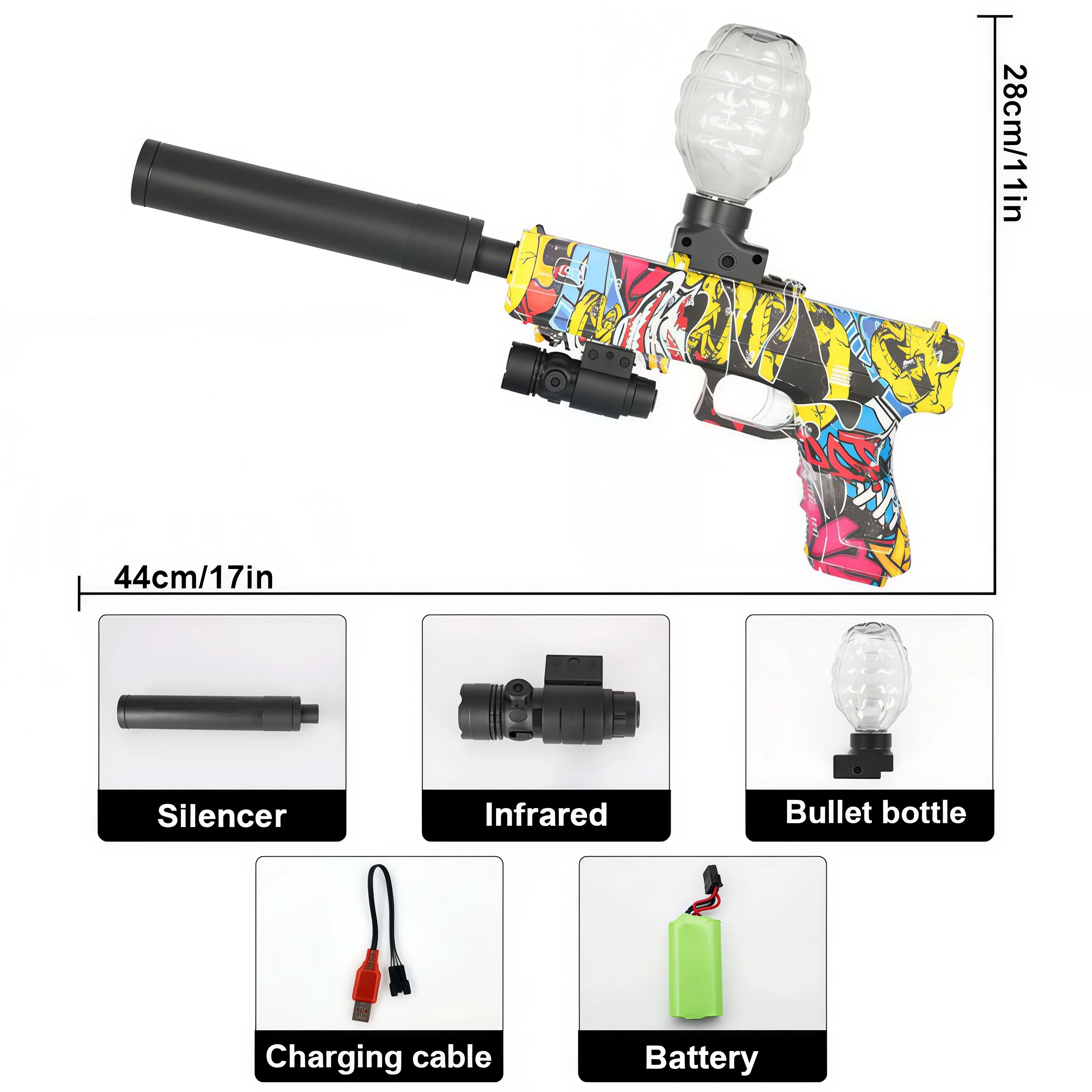 Pistola eléctrica de chorro de bolas de gel, disparo continuo de velocidad recargable, adecuada para juegos de disparos al aire libre (boletas excluidas)